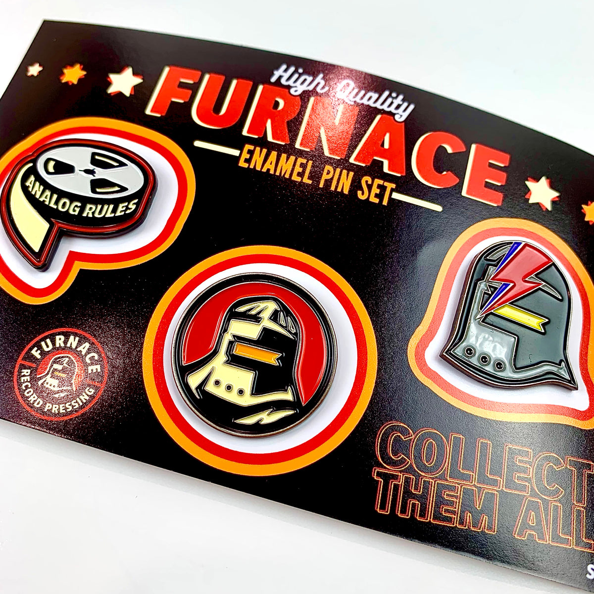Furnace Record Pressing Enamel Pin Set